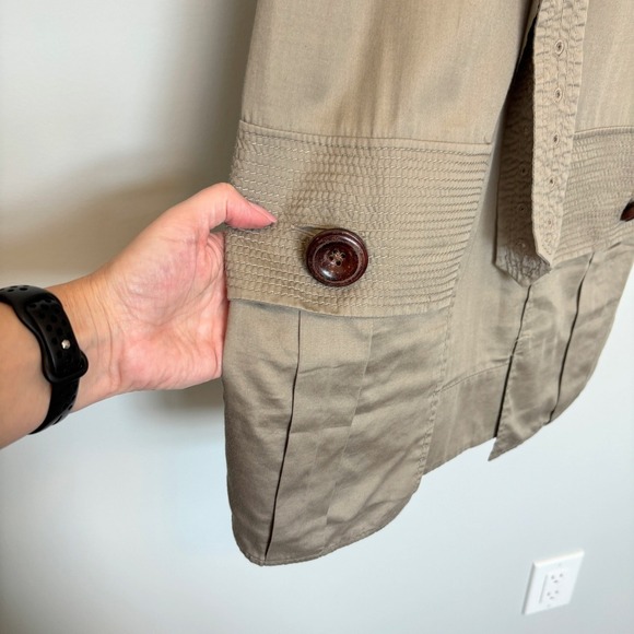 Phoebe Couture Size 8 Safari Shirt Dress Short Sleeve Midi Buttons Khaki Utility - Picture 7 of 13